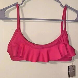 NWT Free People Gnash Swim Pink Ruffle Bikini Top Size 2
